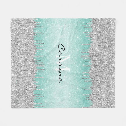 Monogram Aqua Blue Ombre Glitzer Silver Icing Trop Fleecedecke (Vorderseite (Horizontal))
