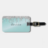Monogram Aqua Blue + Silver Driving Glitzer Icing Gepäckanhänger (Vorderseite horizontal)