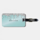 Monogram Aqua Blue + Silver Driving Glitzer Icing Gepäckanhänger (Rückseite horizontal)