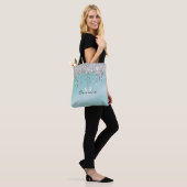 Monogram Aqua Blue + Silver Driving Glitzer Name Tasche (Am Model)