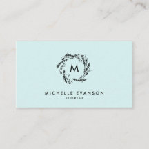 Monogram Aqua Blue und Black Floral Wreath