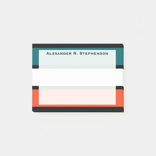 Monogram Aqua Blue, White, Orange Coral Stripes Post-it Klebezettel (Vorderseite)