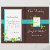 Monogram Aqua Brown Green Floral Wedding Program (Vorderseite)