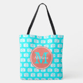 Monogram Aqua Camera Muster mit Individuelle Name Tasche (Rückseite)