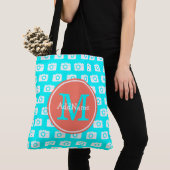 Monogram Aqua Camera Muster mit Individuelle Name Tasche (Von Nahem)