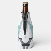 Monogram Aqua Chic Eiffel Tower Muster Flaschenkühler (Flasche Rückseite)