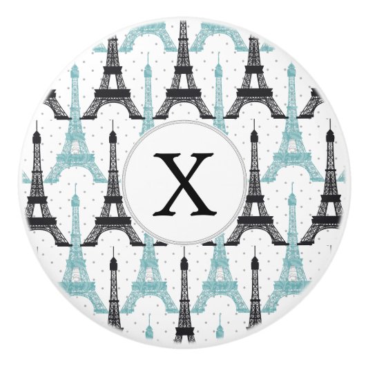 Monogram Aqua Chic Eiffel Tower Muster Keramikknauf (Vorderseite)