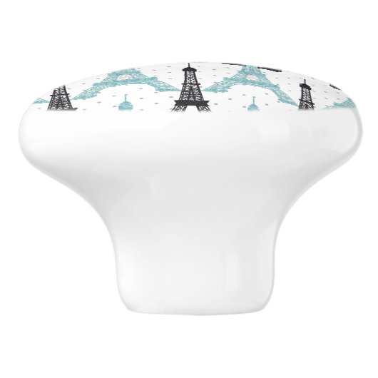 Monogram Aqua Chic Eiffel Tower Muster Keramikknauf (Seitenansicht)