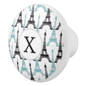 Monogram Aqua Chic Eiffel Tower Muster Keramikknauf (Rechts)