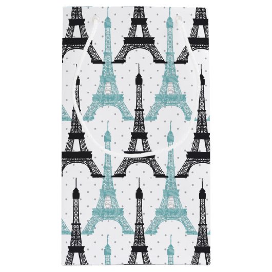 Monogram Aqua Chic Eiffel Tower Muster Kleine Geschenktüte (Rückseite)