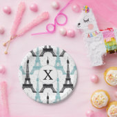 Monogram Aqua Chic Eiffel Tower Muster Pappteller (Party)
