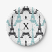 Monogram Aqua Chic Eiffel Tower Muster Pappteller (Vorderseite)