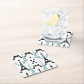 Monogram Aqua Chic Eiffel Tower Muster Rechteckiger Pappuntersetzer (Vor Ort)