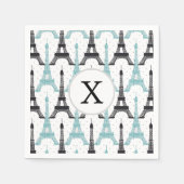 Monogram Aqua Chic Eiffel Tower Muster Serviette (Vorderseite)