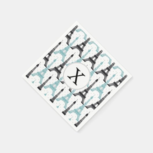 Monogram Aqua Chic Eiffel Tower Muster Serviette (Ecke)