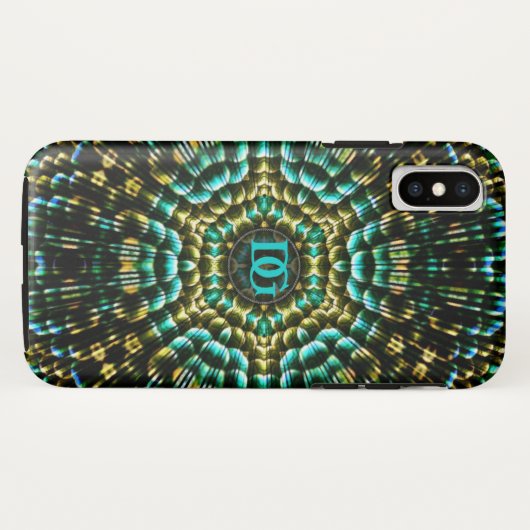 Monogram Aqua Gold Geometric Artistry Case-Mate iPhone Hülle (Rückseite (Horizontal))