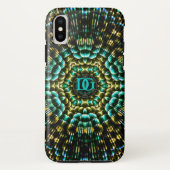 Monogram Aqua Gold Geometric Artistry Case-Mate iPhone Hülle (Rückseite)