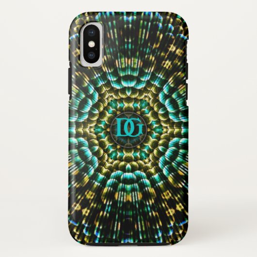 Monogram Aqua Gold Geometric Artistry Case-Mate iPhone Hülle (Rückseite)