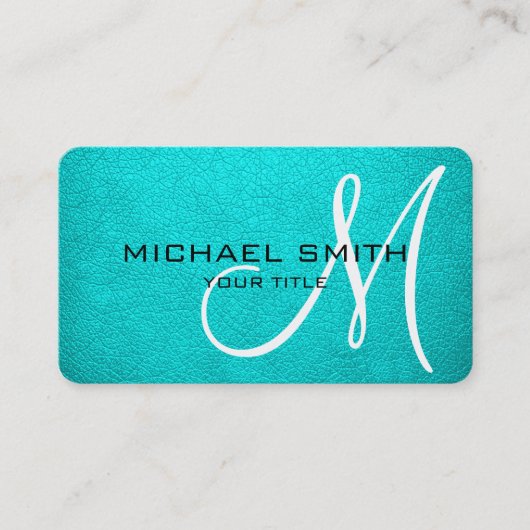 Monogram Aqua Leather Look Visitenkarte (Vorderseite)