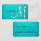 Monogram Aqua Leather Look Visitenkarte (Vorne/Hinten)