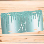 Monogram Aqua Metallic Imitats Glitzer Tropfen US Nummernschild<br><div class="desc">Dieses Design kann in dem Bereich personalisiert werden, der durch das Ändern des Fotos und/oder Textes zur Verfügung gestellt wird. Sie können auch angepasst werden, indem Sie auf Vorlage personalisieren klicken und dann auf die Schaltfläche klicken, um weitere Optionen anzupassen, um die Hintergrundfarbe zu löschen oder zu ändern, Text hinzuzufügen,...</div>