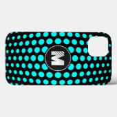 Monogram Aqua Polka Dots Muster Case-Mate iPhone Hülle (Rückseite (Horizontal))