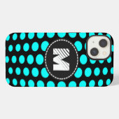 Monogram Aqua Polka Dots Muster iPhone Hülle (Rückseite (Horizontal))