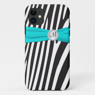 Monogram Aqua, Schwarz, Weiß Zebra Striptes iPhone Case-Mate iPhone Hülle