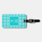 Monogram Aqua Tiled Blume Square Splitter Gepäckanhänger (Vorderseite horizontal)