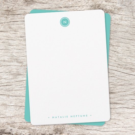 Monogram Aqua Turquoise Modern Minimalistisch Simp Mitteilungskarte