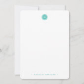 Monogram Aqua Turquoise Modern Minimalistisch Simp Mitteilungskarte (Vorderseite)