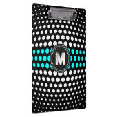 Monogram Aqua & White Polka Dots Muster Klemmbrett (Rechts)