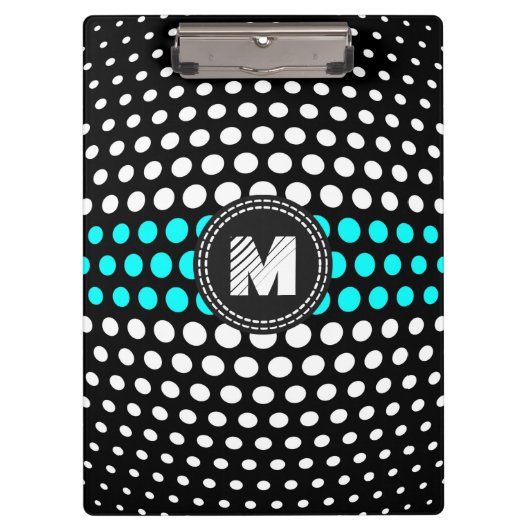 Monogram Aqua & White Polka Dots Muster Klemmbrett (Vorderseite)