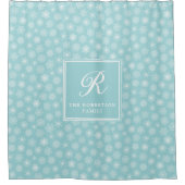 Monogram Aquamarin Aqua Blue Snowflakes Küste Duschvorhang (Vorderseite)