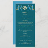 Monogram Aquamarin Aqua Turquoise Elegantes Hochze Menükarte (Vorne/Hinten)