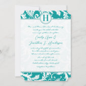 Monogram Aquamarin Aqua Vintag Damask Wedite Einla Einladung (Vorderseite)