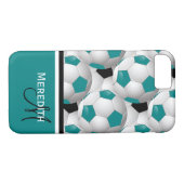 Monogram Aquamarin Black Soccer Ball Pattern Case-Mate iPhone Hülle (Rückseite (Horizontal))