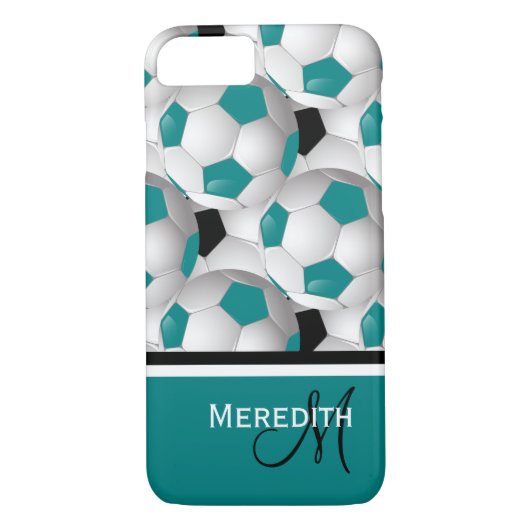 Monogram Aquamarin Black Soccer Ball Pattern Case-Mate iPhone Hülle (Rückseite)