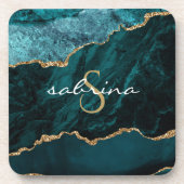 Monogram Aquamarin Blue Gold Agate Geode Getränkeuntersetzer (Vorderseite)