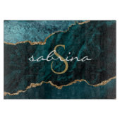 Monogram Aquamarin Blue Gold Agate Geode Schneidebrett (Vorderseite)