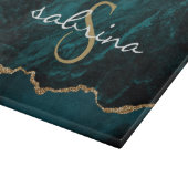 Monogram Aquamarin Blue Gold Agate Geode Schneidebrett (Ecke)