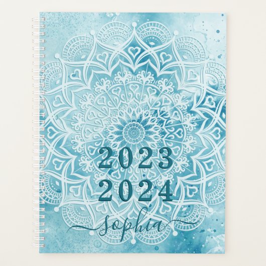 Monogram Aquamarin Blue Marble Mandala 2023 2024 Planer (Vorderseite)
