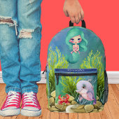 Monogram Aquamarin Blue Mermaid Dolphin Sea Theme Bedruckter Rucksack