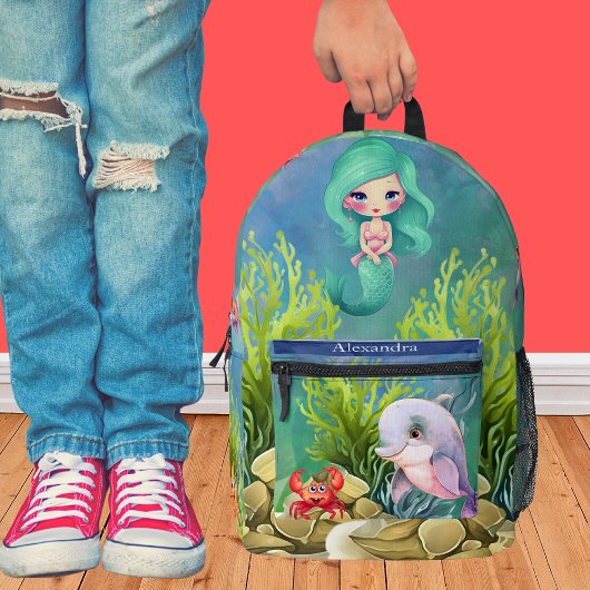 Monogram Aquamarin Blue Mermaid Dolphin Sea Theme Bedruckter Rucksack