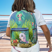 Monogram Aquamarin Blue Mermaid Dolphin Sea Theme Bedruckter Rucksack