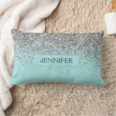 Monogram Aquamarin Blue Silver Glam Glitzer Name Lendenkissen (Decke)