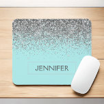 Monogram Aquamarin Blue Silver Glam Glitzer Name Mousepad<br><div class="desc">Silver und Aqua Blue Aquamarine Imitate Glitzer Sparkle Elegant und moderne schicke trendy Luxury Mit Monogramm Mouse Pad. Diese Monogramm - fügen Sie Ihren eigenen Namen personized mousepad kann aktualisiert werden mit Ihrem Namen.</div>