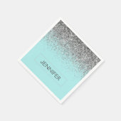 Monogram Aquamarin Blue Silver Glam Glitzer Name Serviette (Ecke)