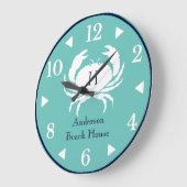 Monogram Aquamarin Blue White Navy Blue Crab Nauti Große Wanduhr (Winkel)