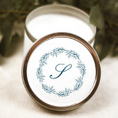 Monogram Aquamarin Blue Wreath Classic Script Wedd Runder Aufkleber